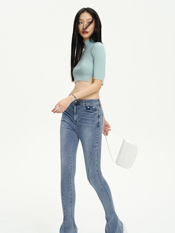 Strickte, gekräuselte, hochgehende lange Tops & Rock