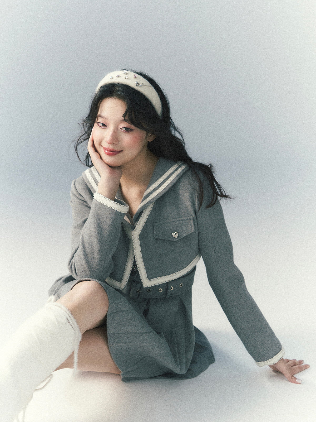 대학 스타일의 여성용 볼로로 재킷 및 원피스