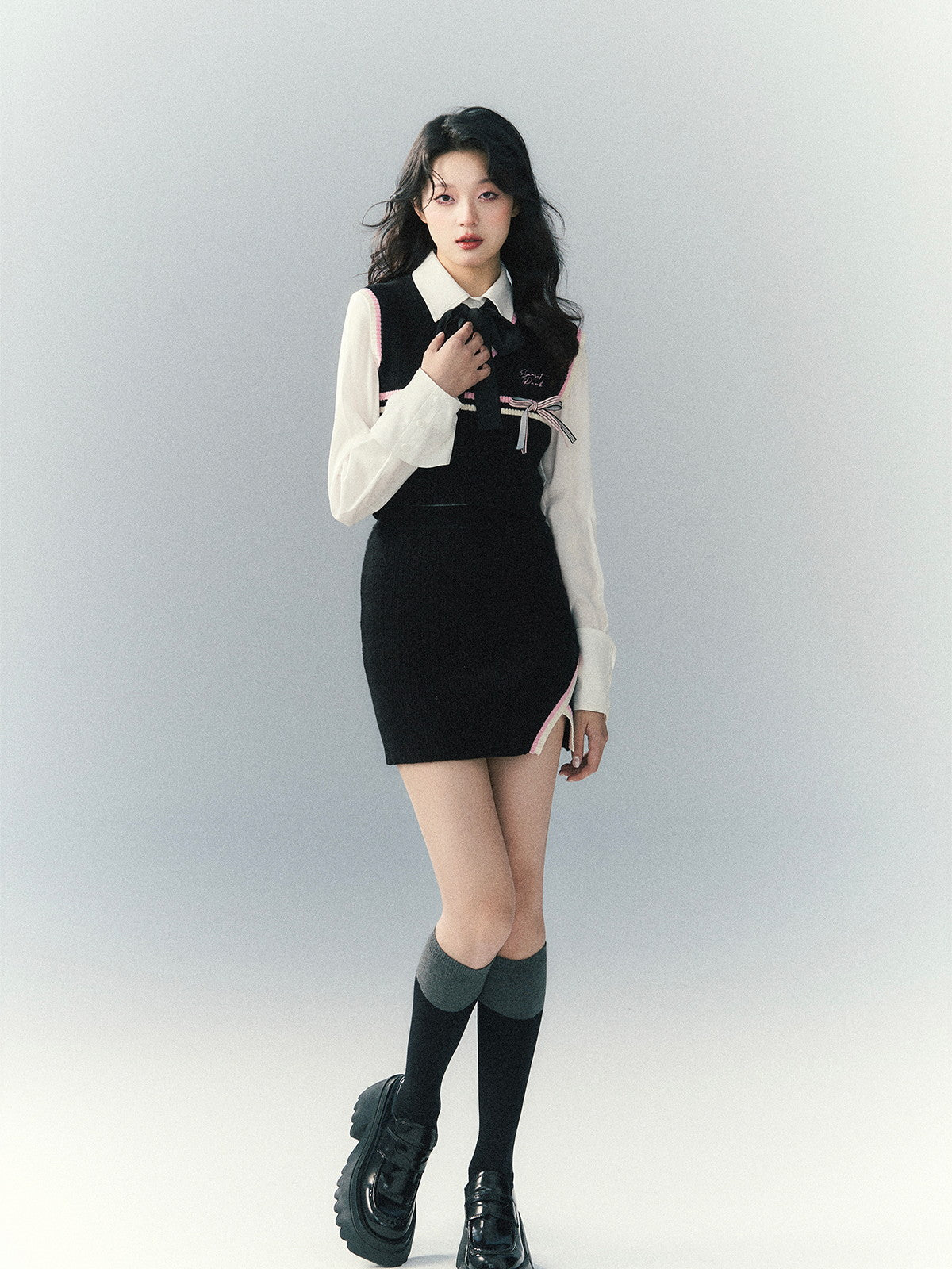 Ribbon Lace Classy Monotone Bi-color Blouse