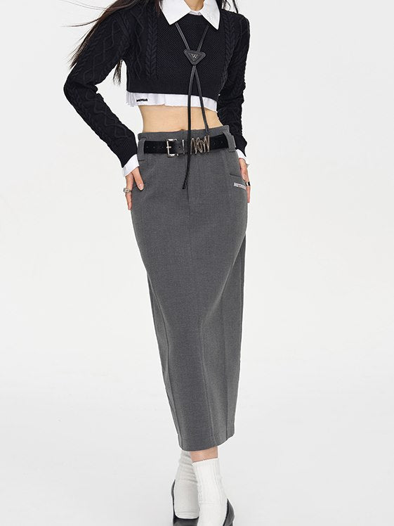 Back-SLIT MATURE SIMPLE LONG SKIRT