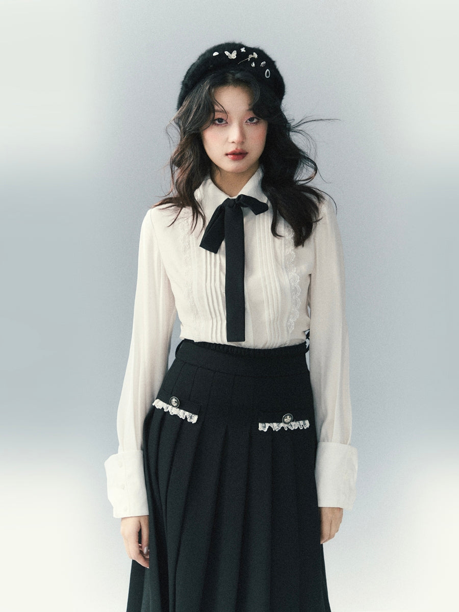 Ribbon Lace Classy Monotone Bi-color Blouse