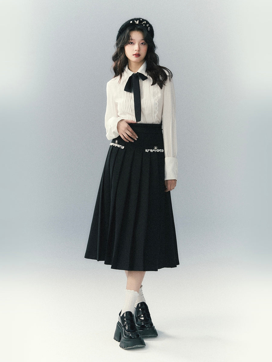 Ribbon Lace Classy Monotone Bi-color Blouse