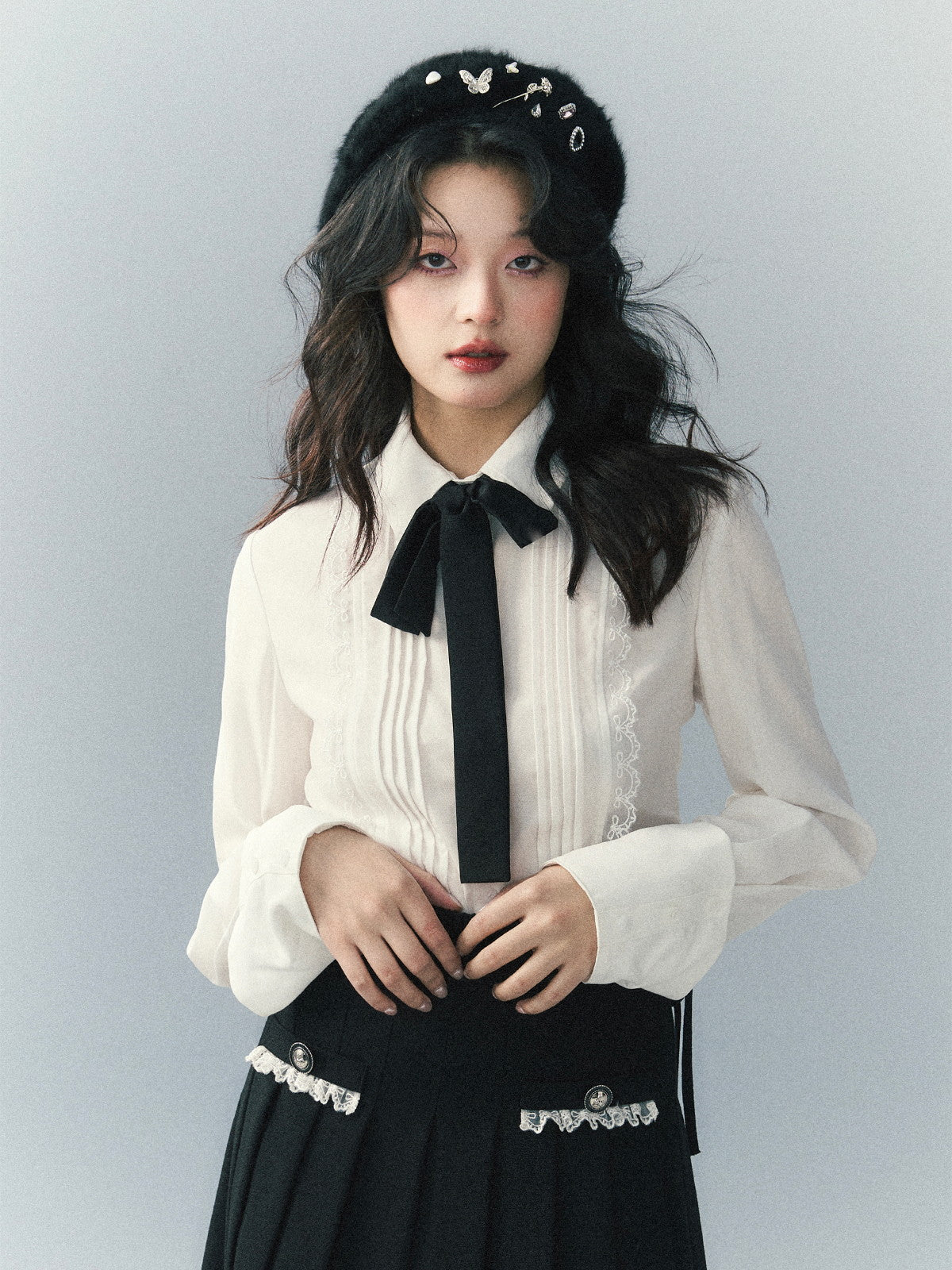 Ribbon Lace Classy Monotone Bi-color Blouse