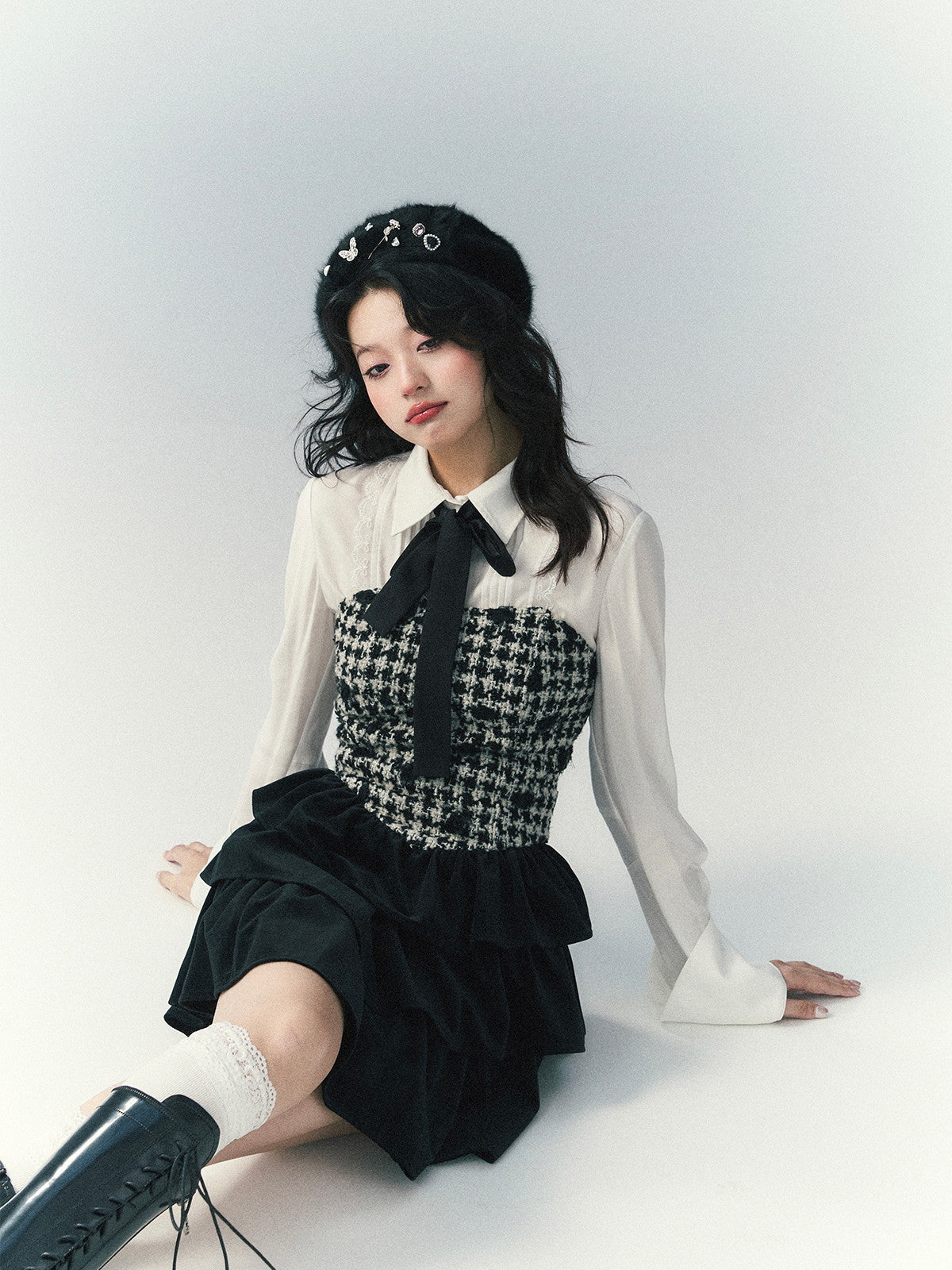 Ribbon Lace Classy Monotone Bi-color Blouse