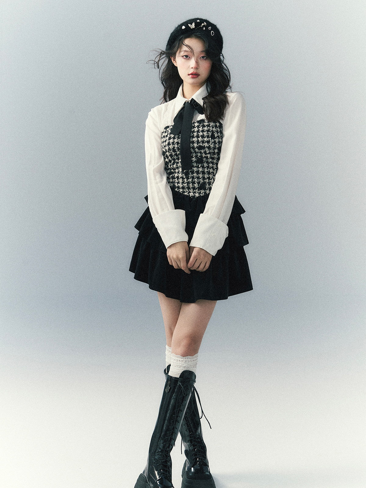 Ribbon Lace Classy Monotone Bi-color Blouse