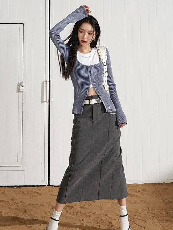 Back-SLIT MATURE SIMPLE LONG SKIRT