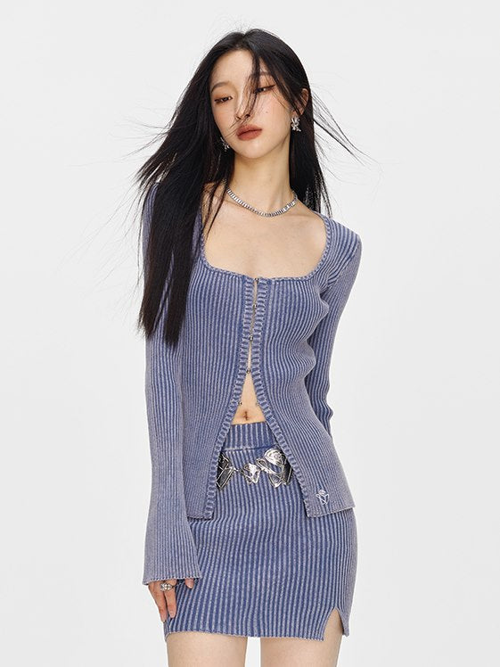 갈비뼈 꽉 섹시한 캐주얼 탑 & 스커트