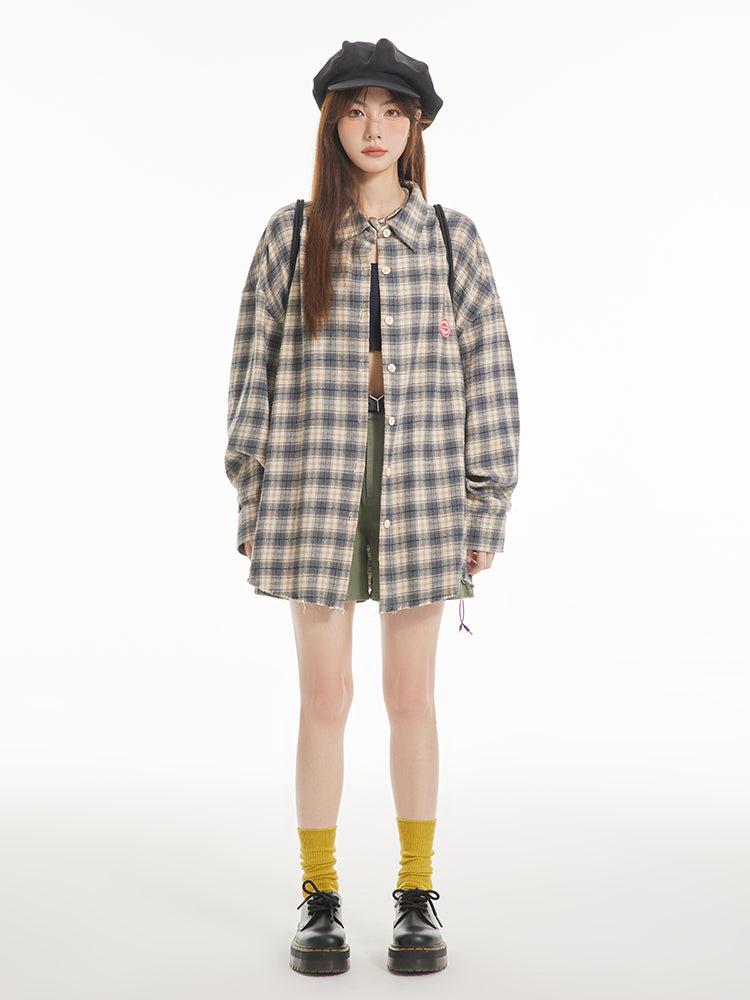 격자 무늬 대형 레트로 빈티지 셔츠