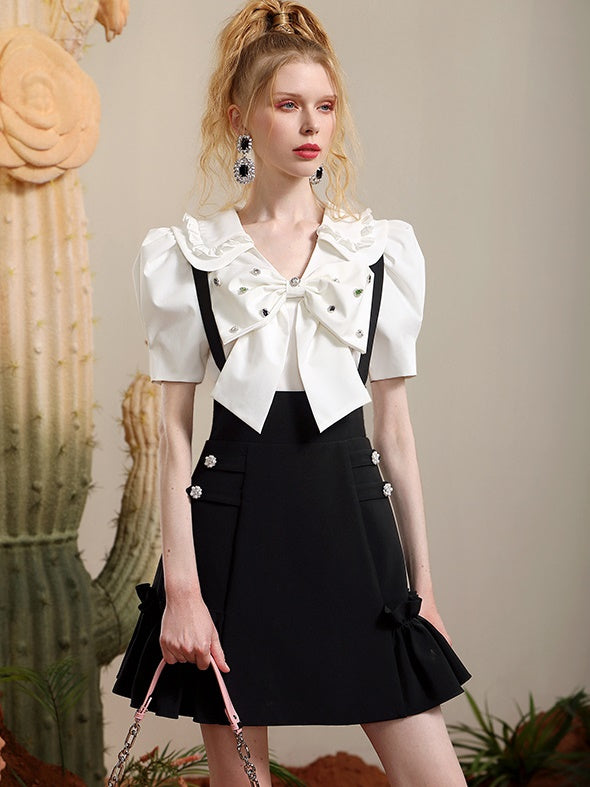 Ribbon Frill Bijou A-Line-Retro-Bluse & einteilig