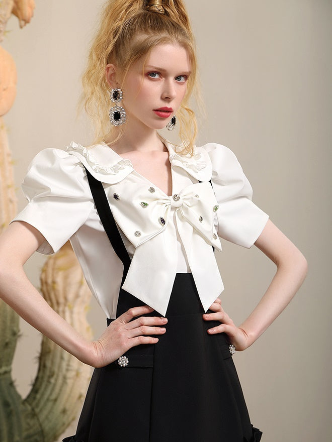 Ribbon Frill Bijou A-Line-Retro-Bluse & einteilig