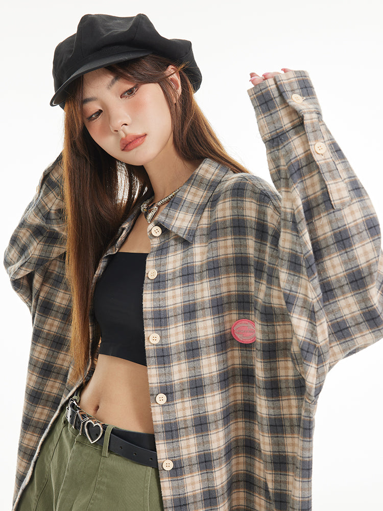 격자 무늬 대형 레트로 빈티지 셔츠