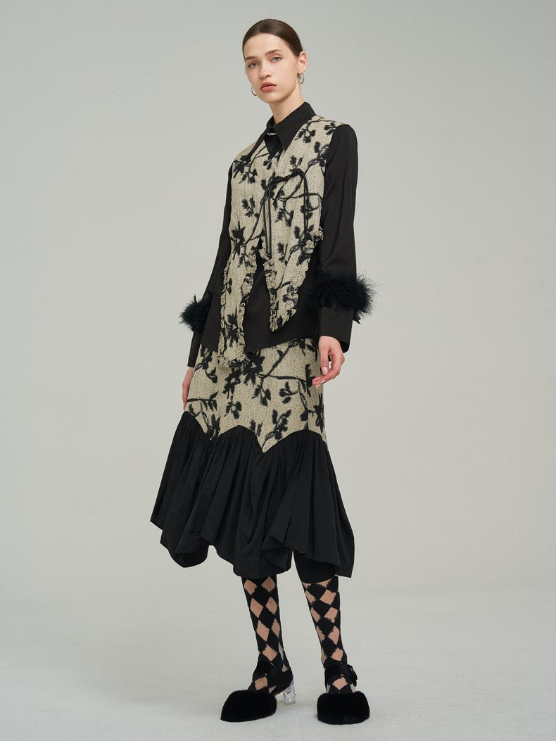 Silhouette Classy Mature Flower Wool Tiered Skirt