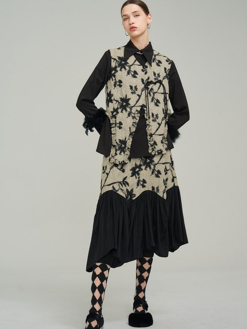 Silhouette Classy Mature Flower Wool Tiered Skirt