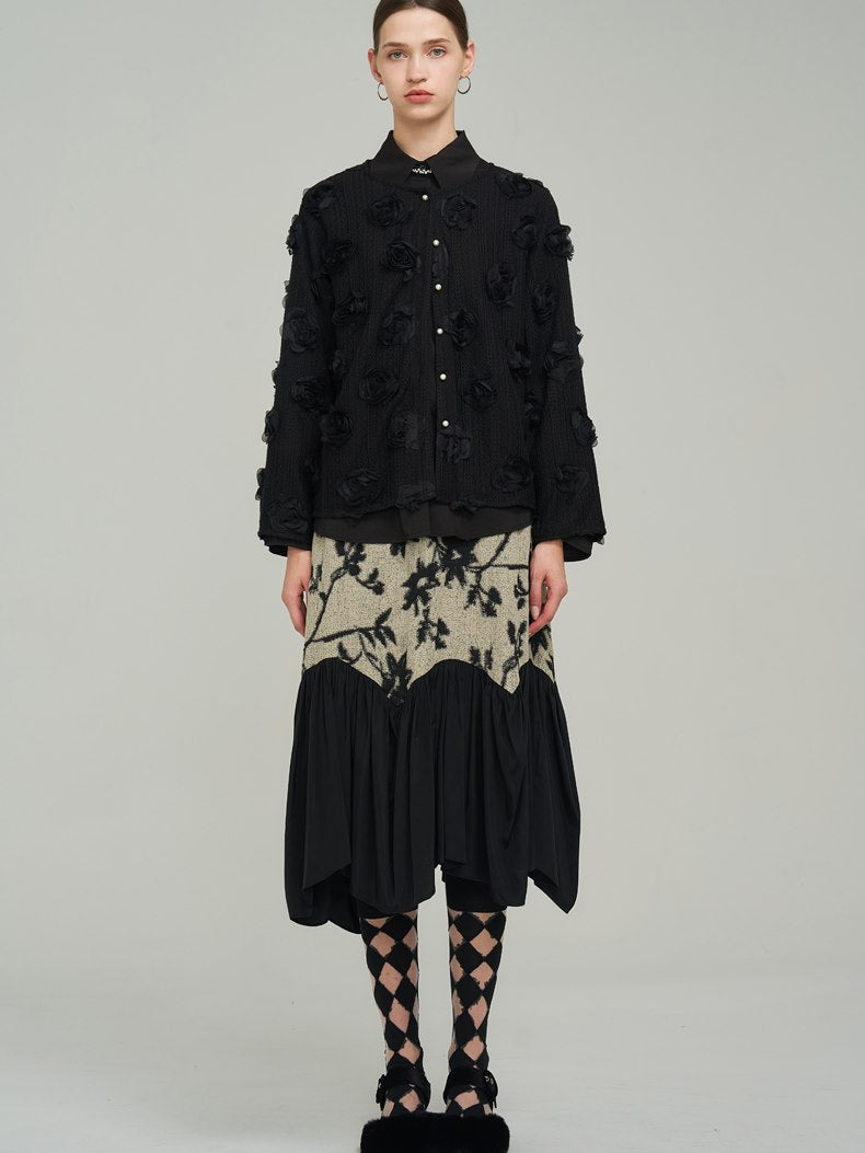 Silhouette Classy Mature Flower Wool Tiered Skirt