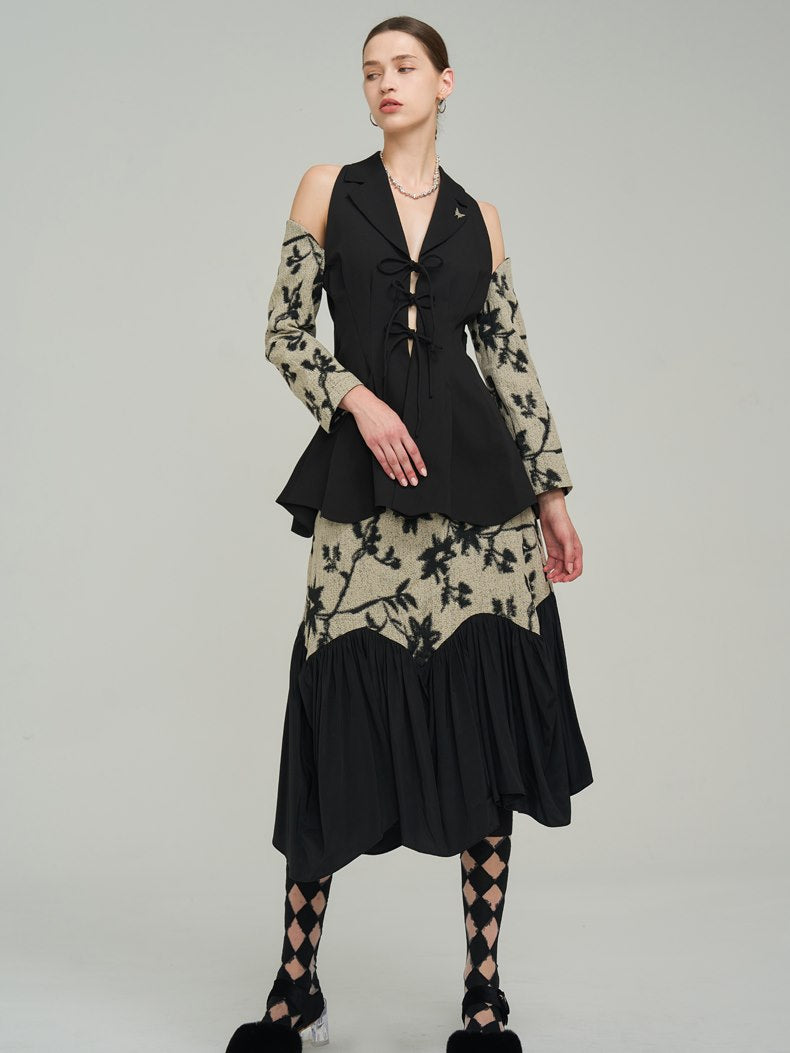 Silhouette Classy Mature Flower Wool Tiered Skirt