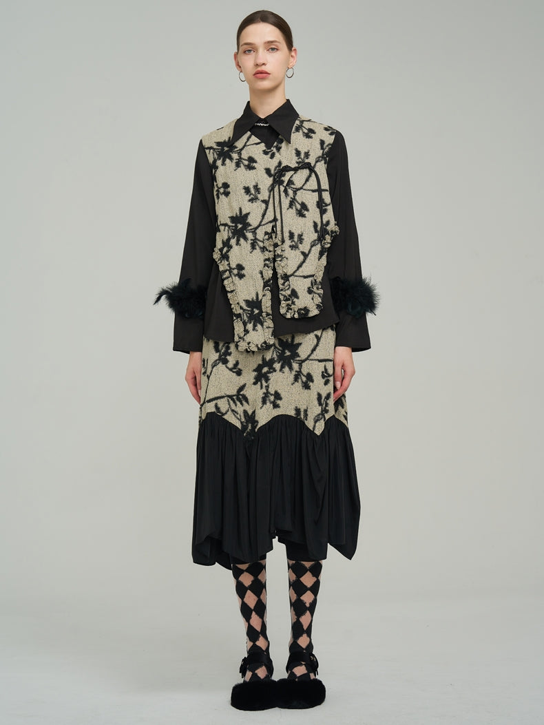 Silhouette Classy Mature Flower Wool Tiered Skirt