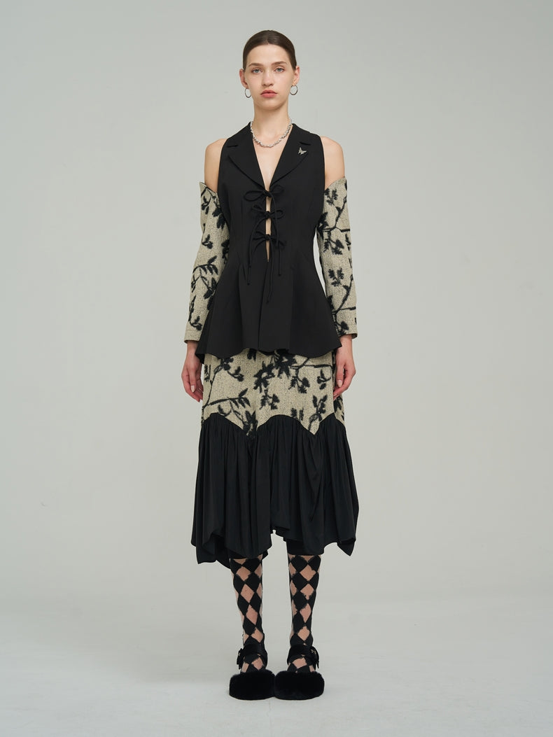 Silhouette Classy Mature Flower Wool Tiered Skirt