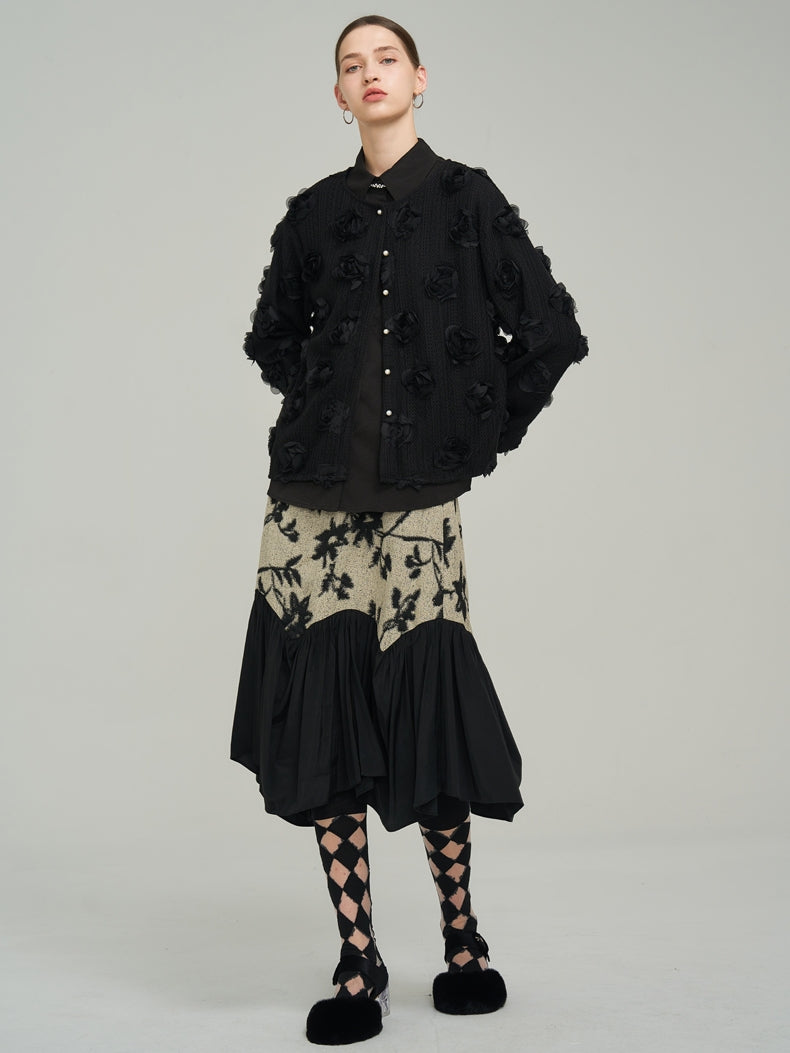 Silhouette Classy Mature Flower Wool Tiered Skirt