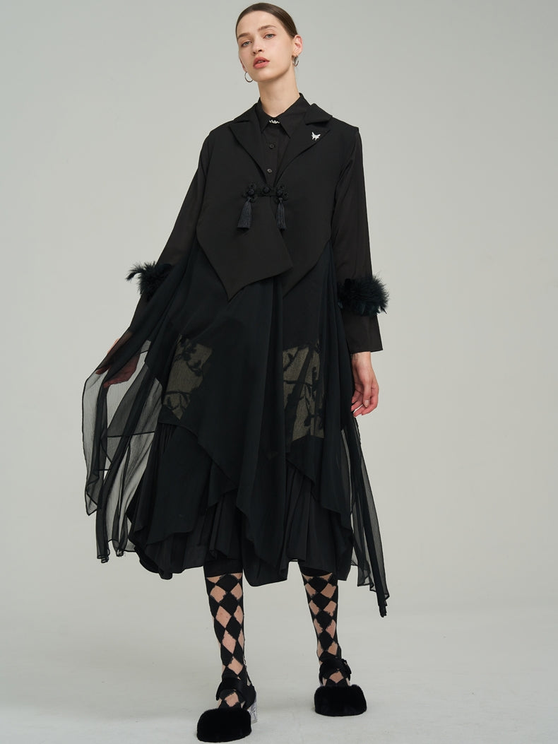 Silhouette Classy Mature Flower Wool Tiered Skirt