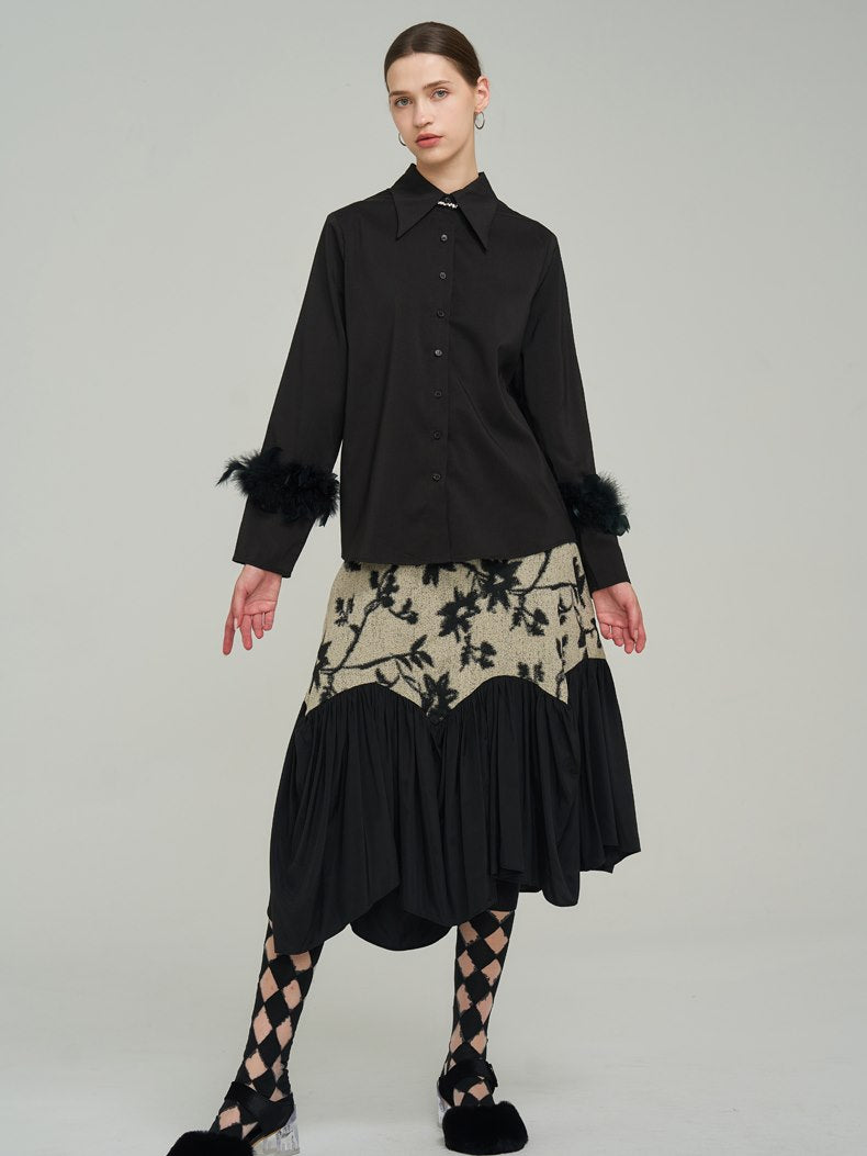 Silhouette Classy Mature Flower Wool Tiered Skirt