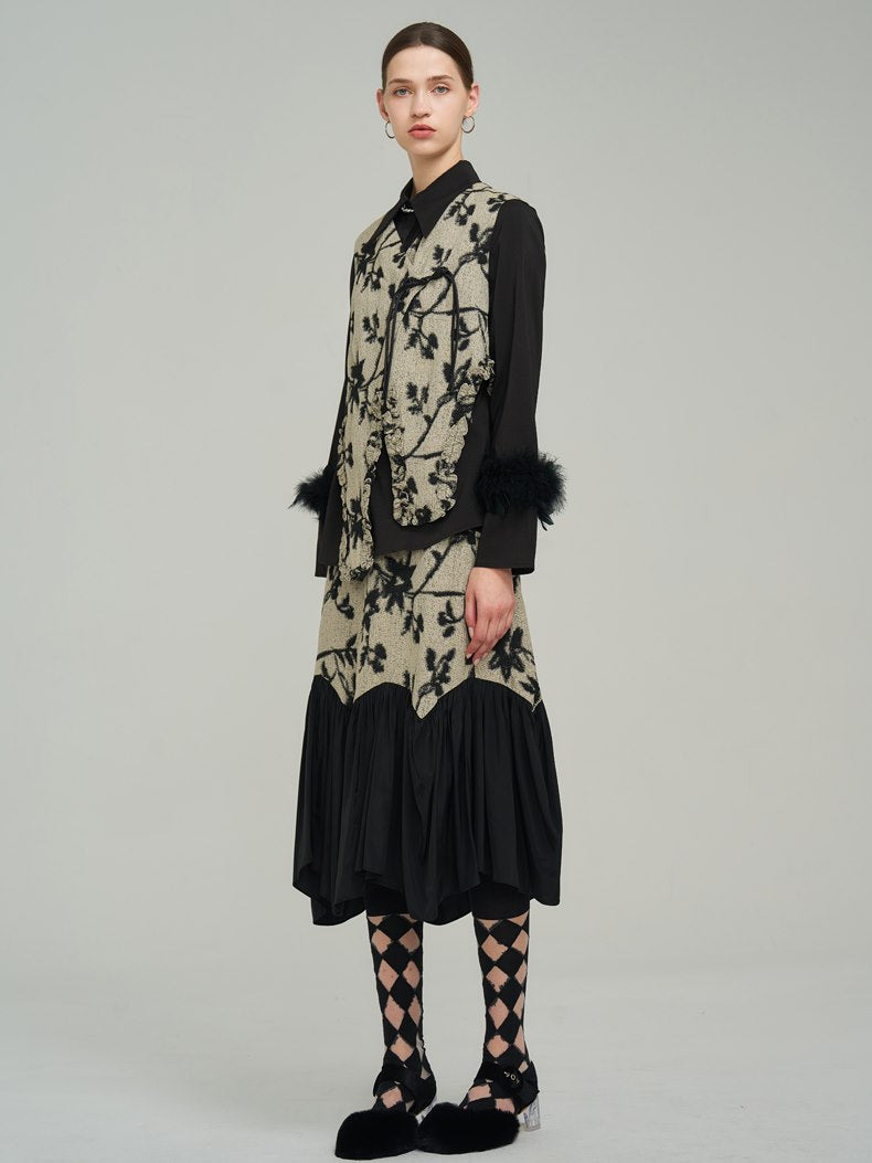 Silhouette Classy Mature Flower Wool Tiered Skirt