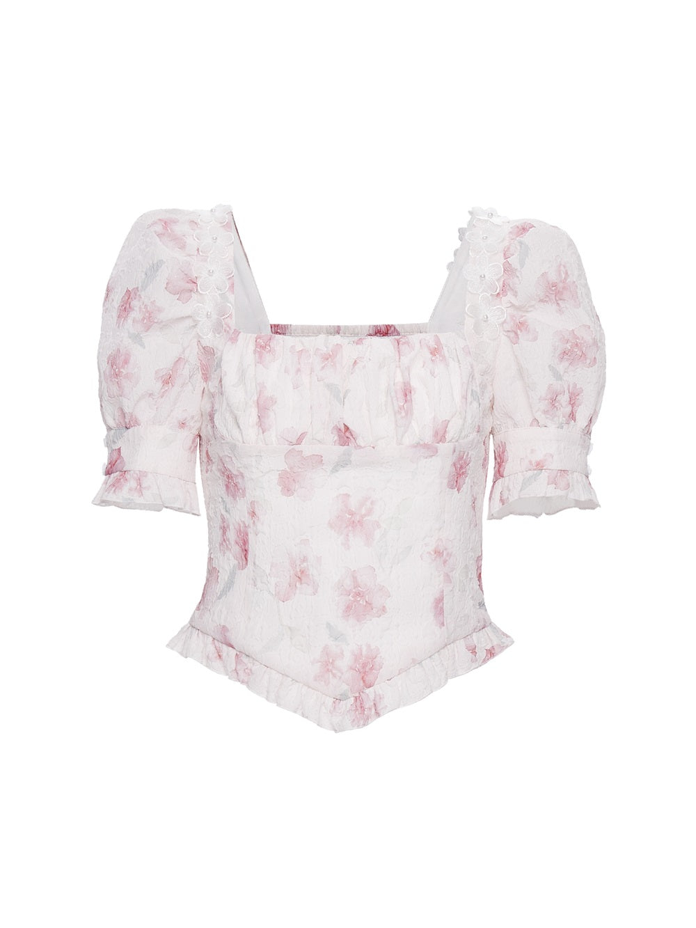 Flauschige Blumenrose Retro Spitzenrumpfblusenrock