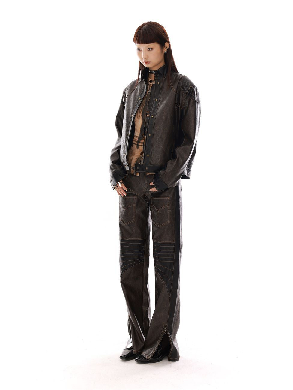 Fastener Flare Leather Nichi Handsome Pants