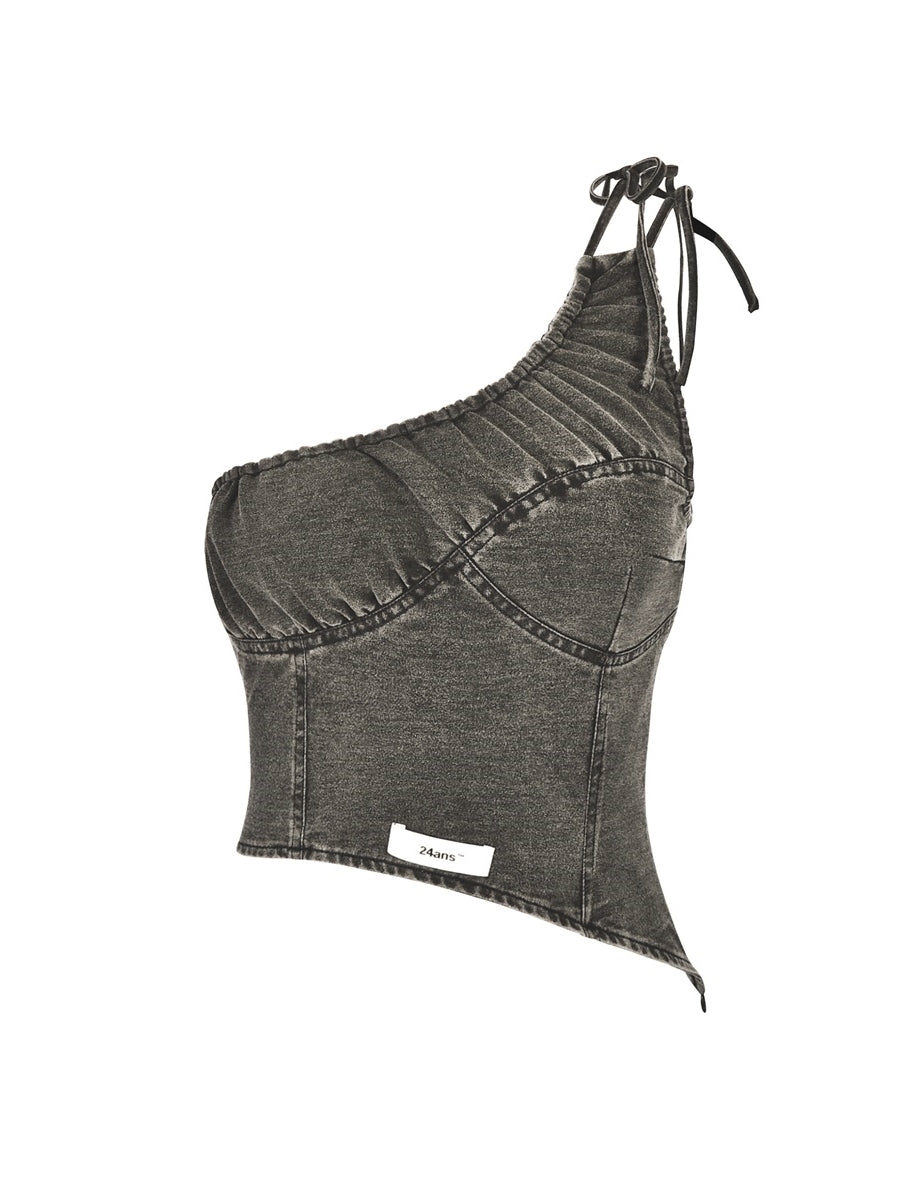 ONE-SHOULDER DENIM PEPLUM TOPS