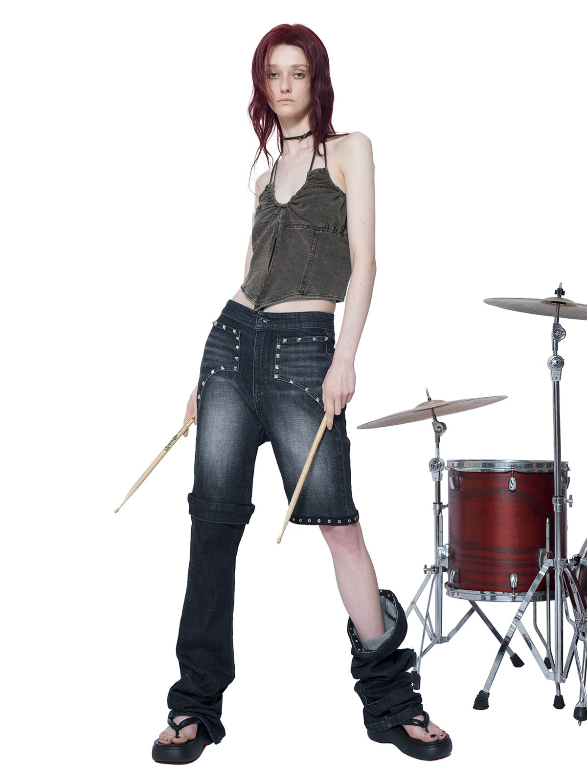 ONE-SHOULDER DENIM PEPLUM TOPS