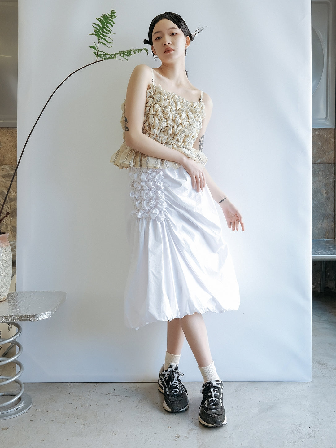 Asymmetric Pleated A-Line Skirt