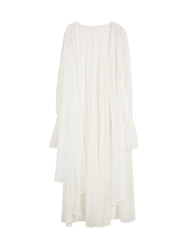 Durchsichtige lange elegante, flauschige Strickjacke