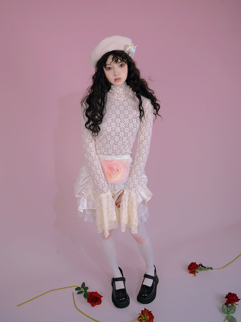 꽃 깎아 지른 레이스 블라우스