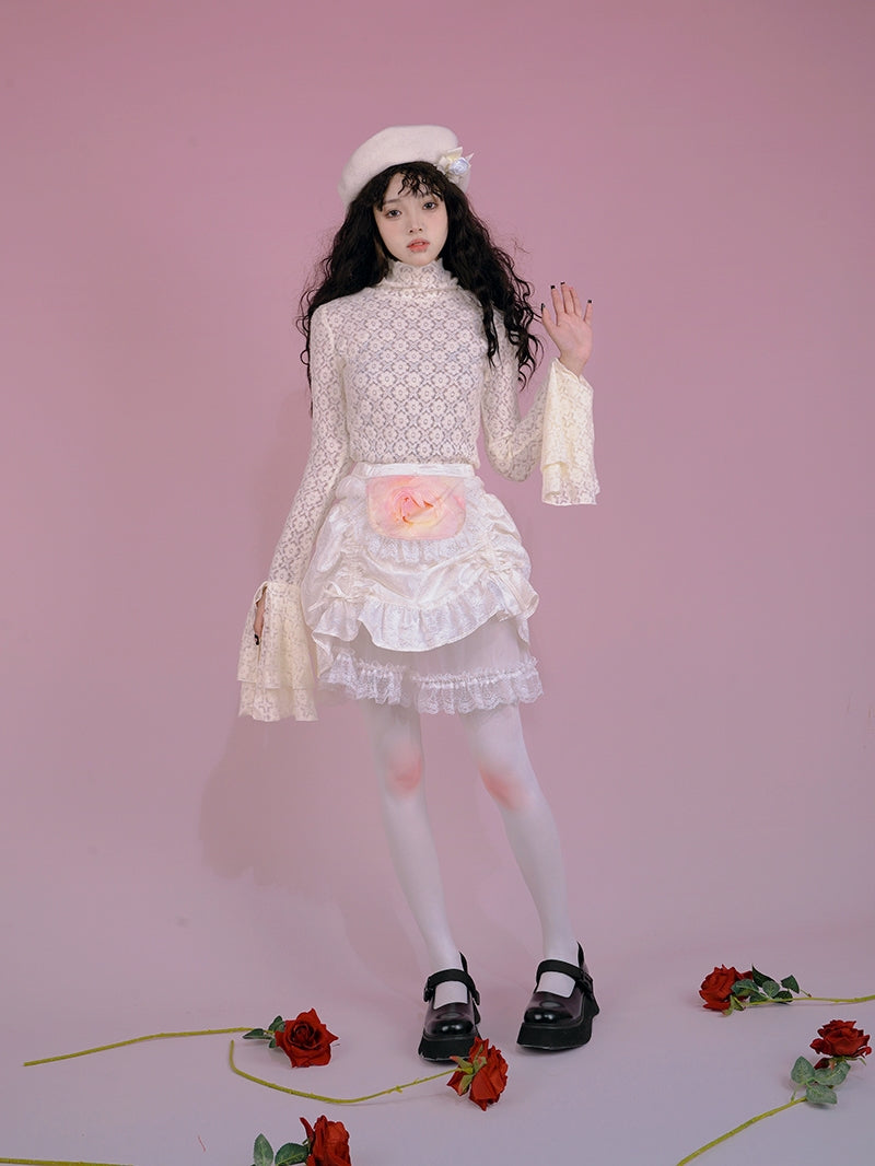 꽃 깎아 지른 레이스 블라우스