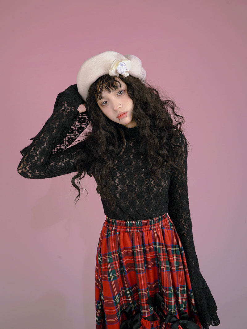 꽃 깎아 지른 레이스 블라우스