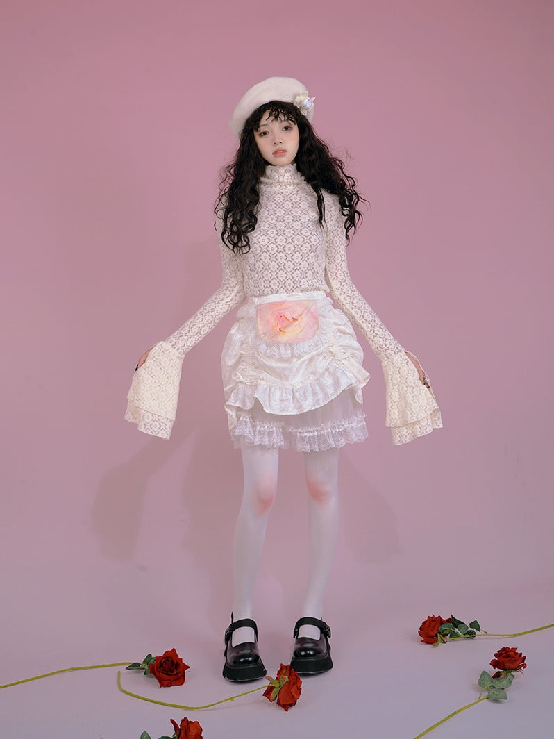 꽃 깎아 지른 레이스 블라우스