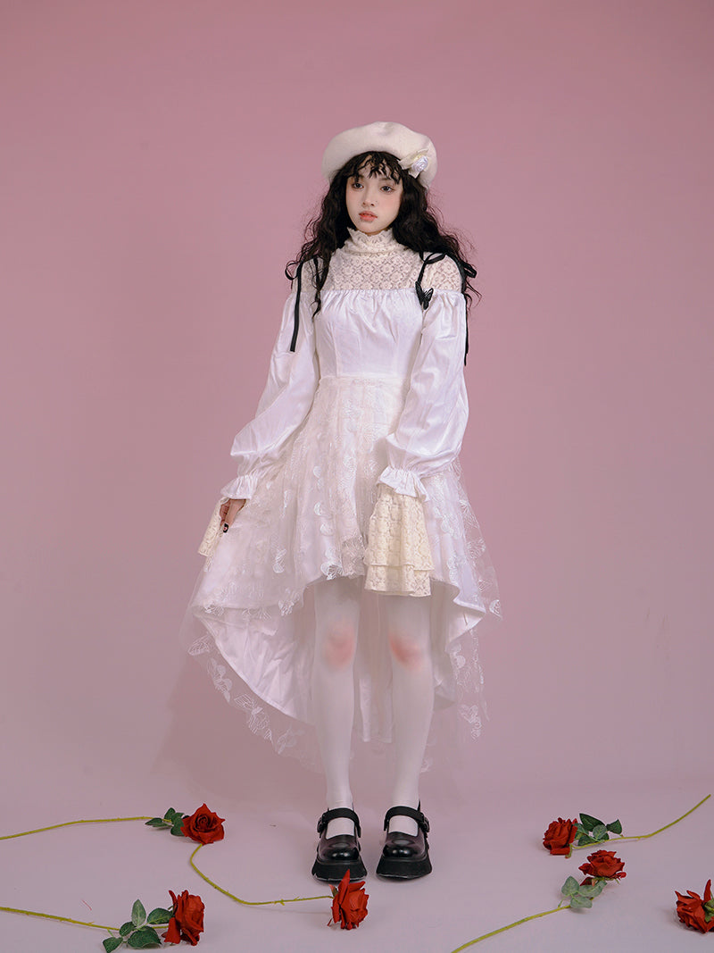 꽃 깎아 지른 레이스 블라우스