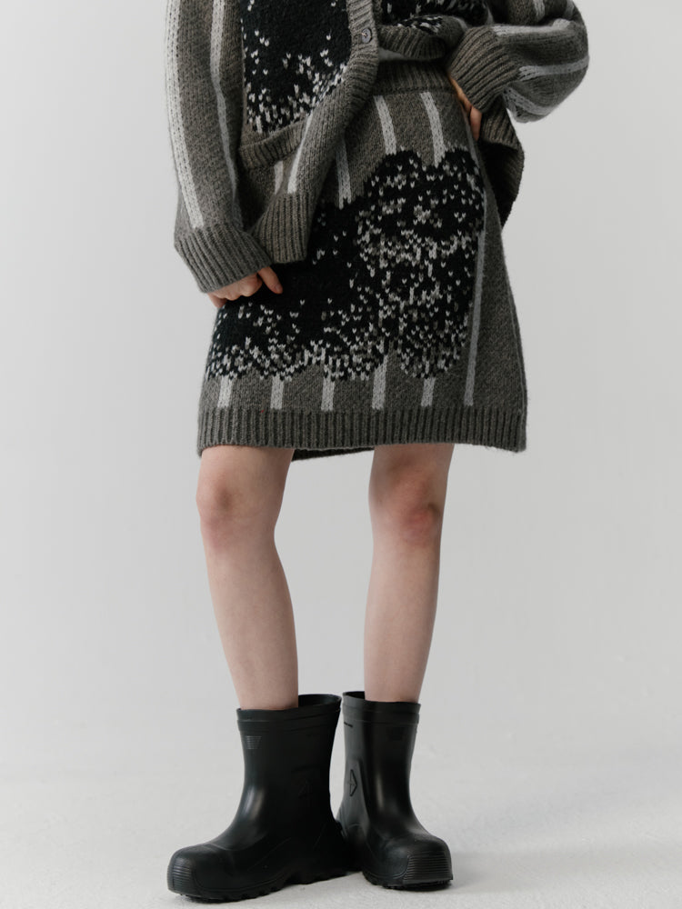 Stripe Retro Modest Knit Cardigan&Skirt