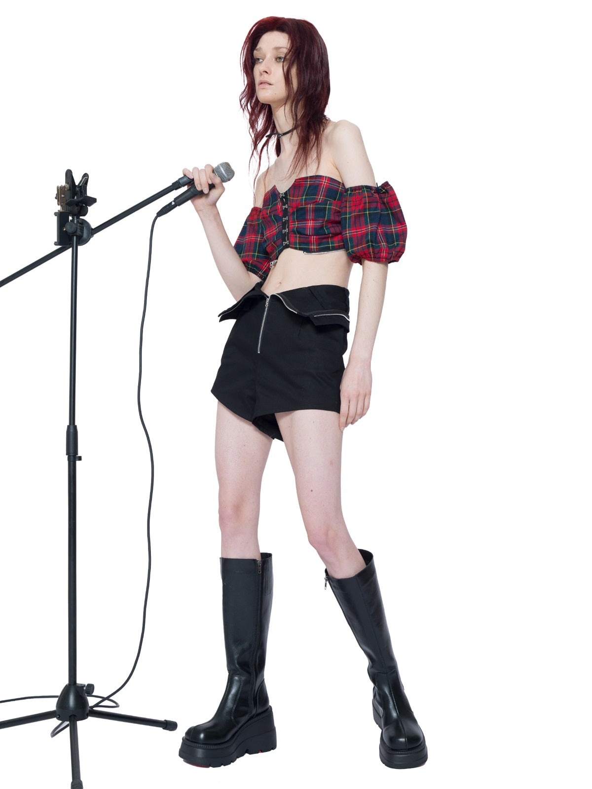 Plaid Off-Shoulder ONE-PIECE