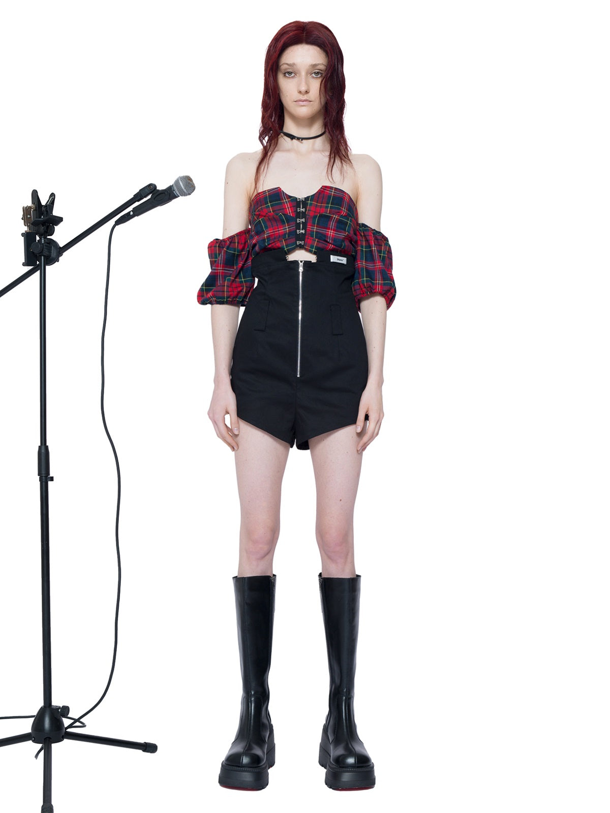 Plaid Off-Shoulder ONE-PIECE