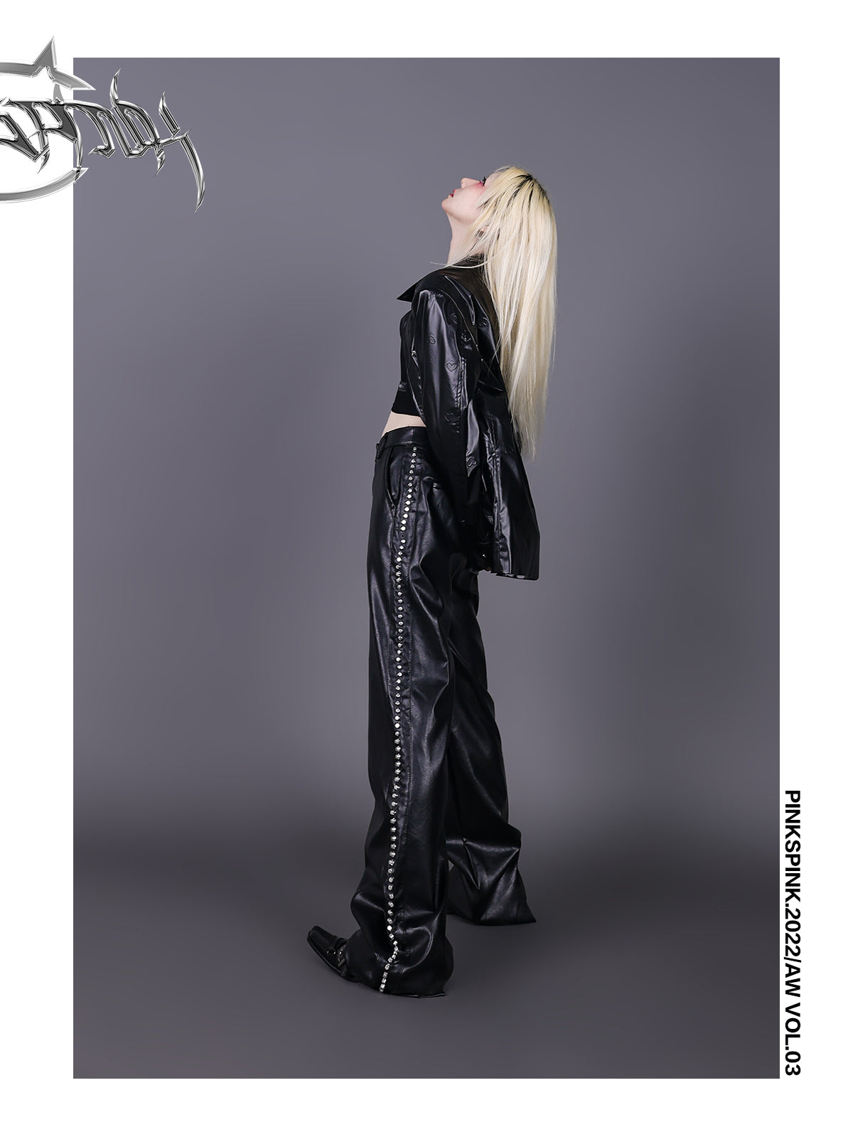 스터드 가죽 시원한 플레어 팬츠