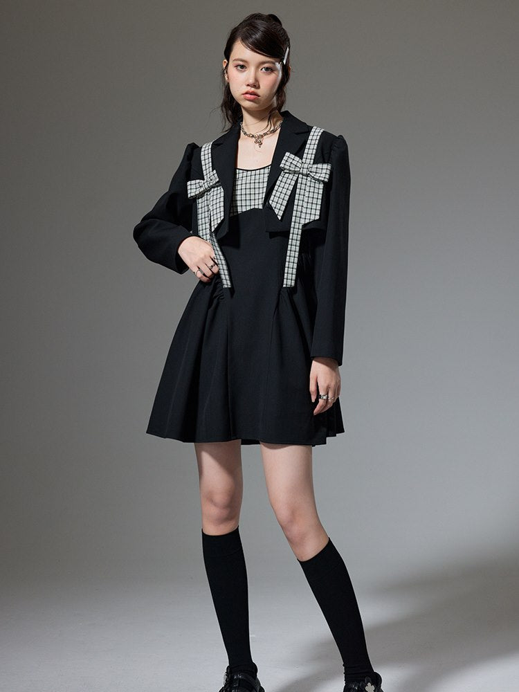 Ribbon Plaid Flare short Jacket One-piece