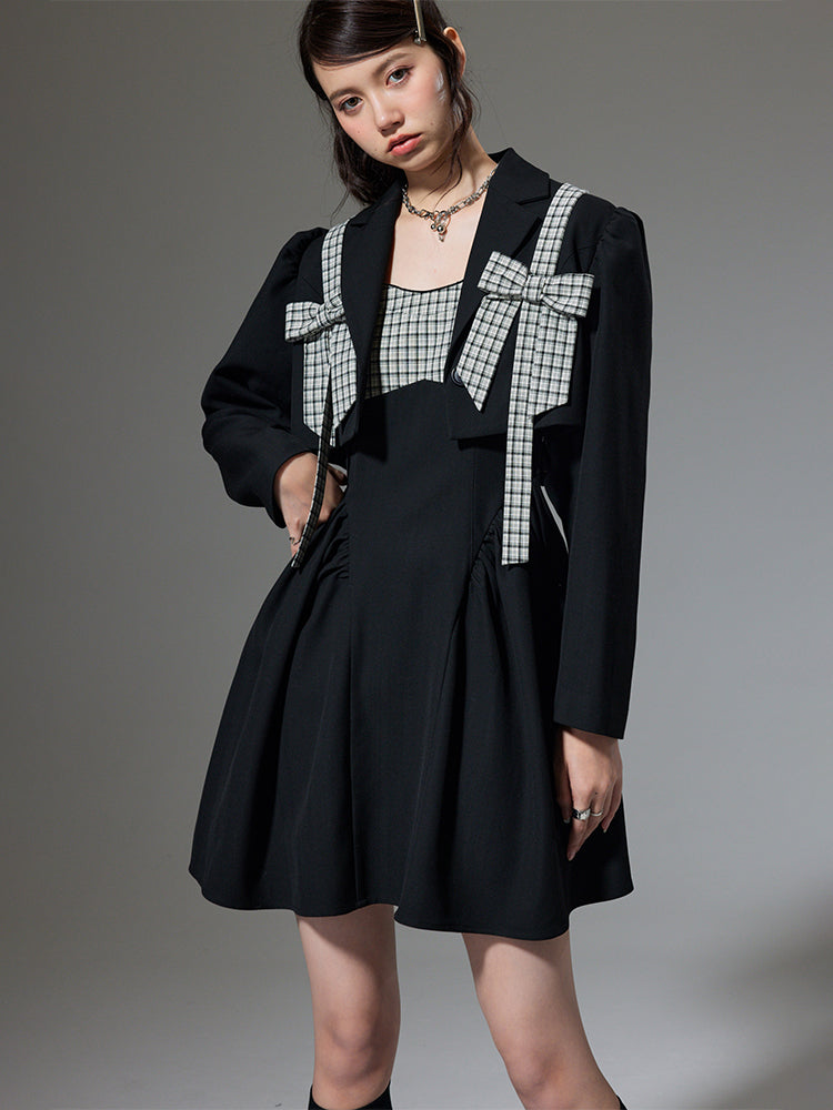 Ribbon Plaid Flare short Jacket One-piece