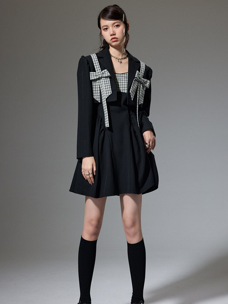 Ribbon Plaid Flare short Jacket One-piece