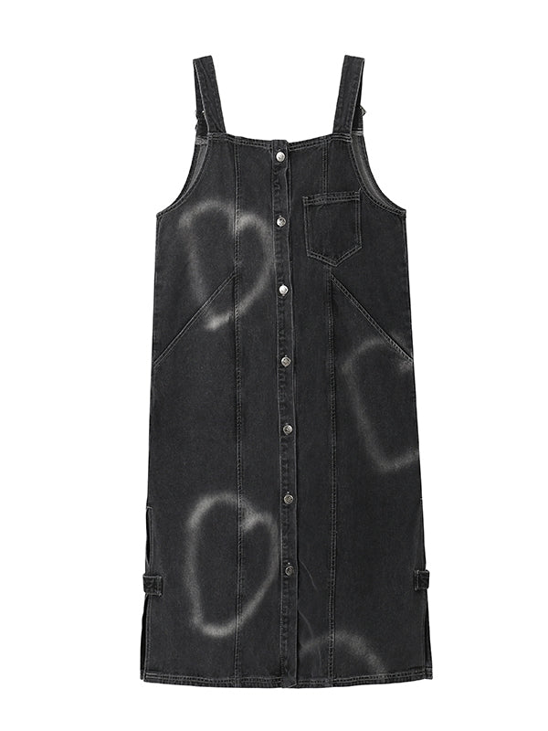 Heart Denim Long One-Piece Jumper-Skirt