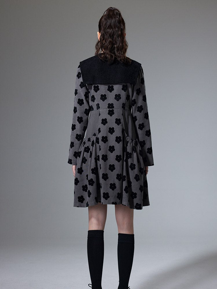 플레어 플라워 트라이앵글 칼라 레트로 여성용 원피스