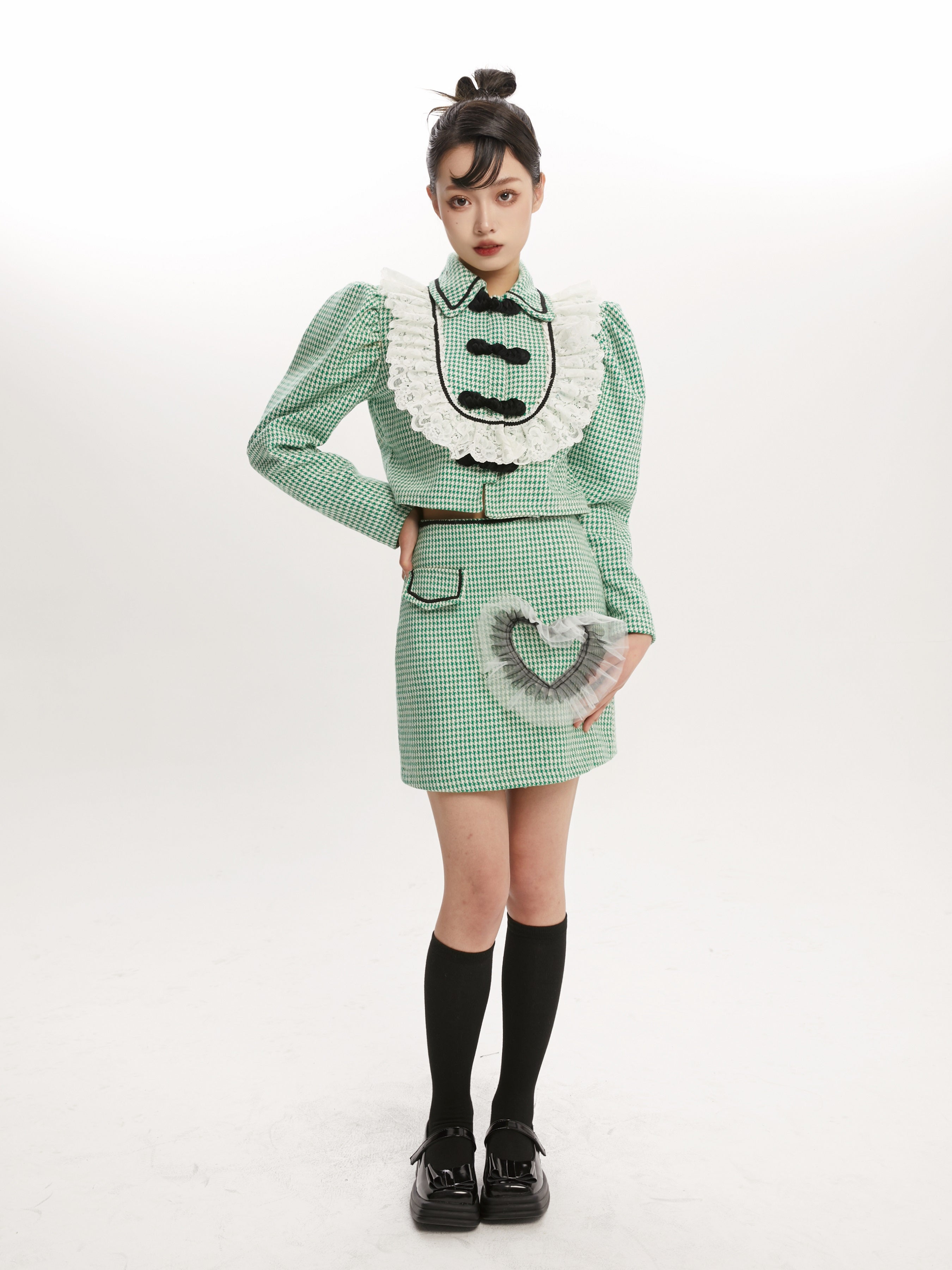 니치 격동 레이스 프릴 블라우스 스커트