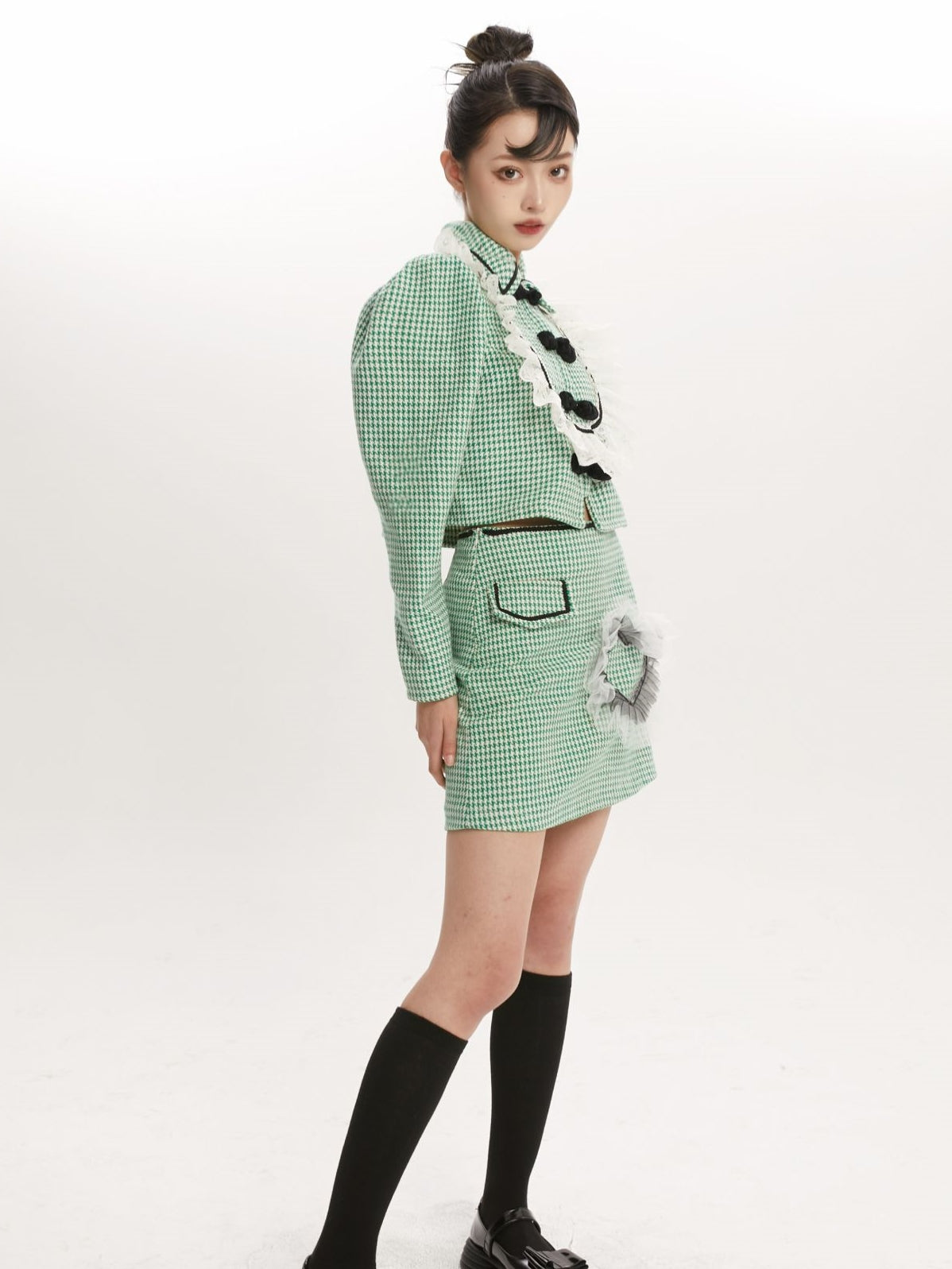 니치 격동 레이스 프릴 블라우스 스커트