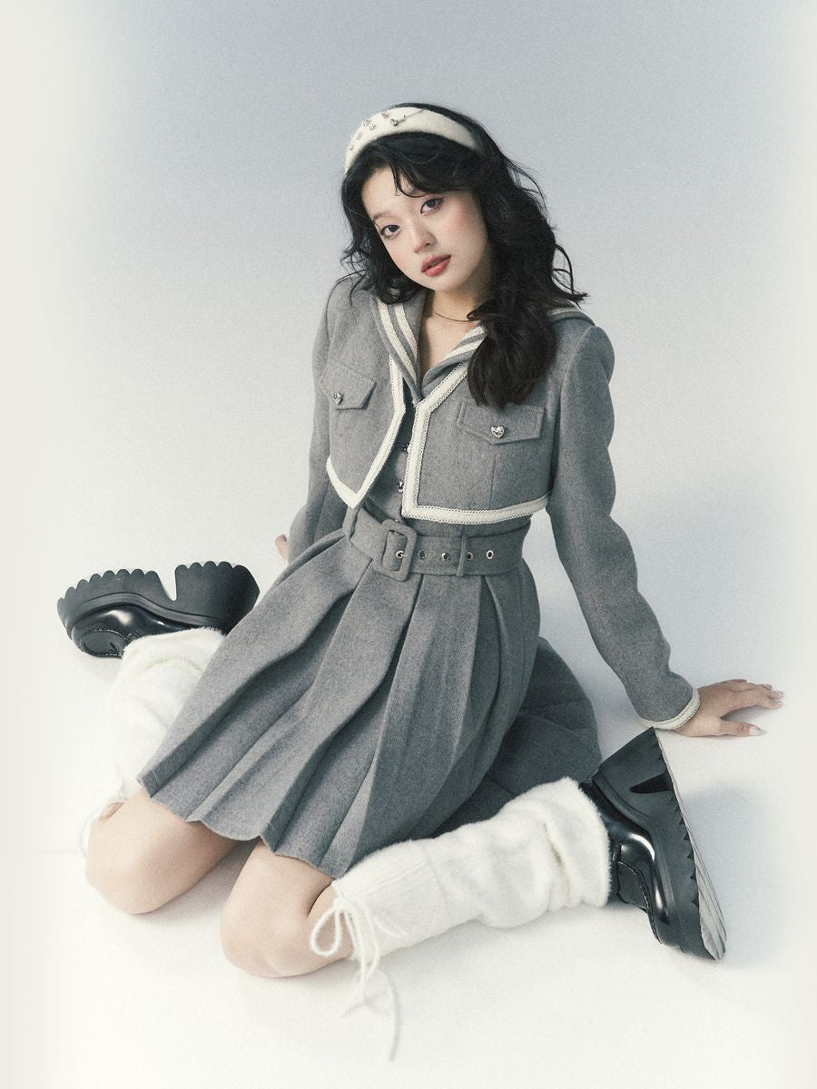 대학 스타일의 여성용 볼로로 재킷 및 원피스