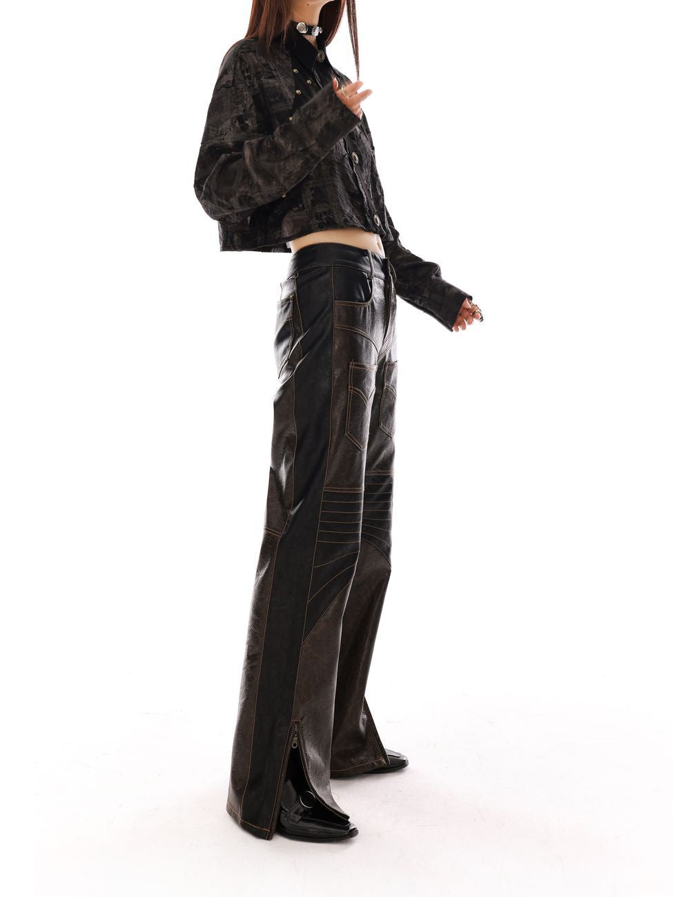 Fastener Flare Leather Nichi Handsome Pants