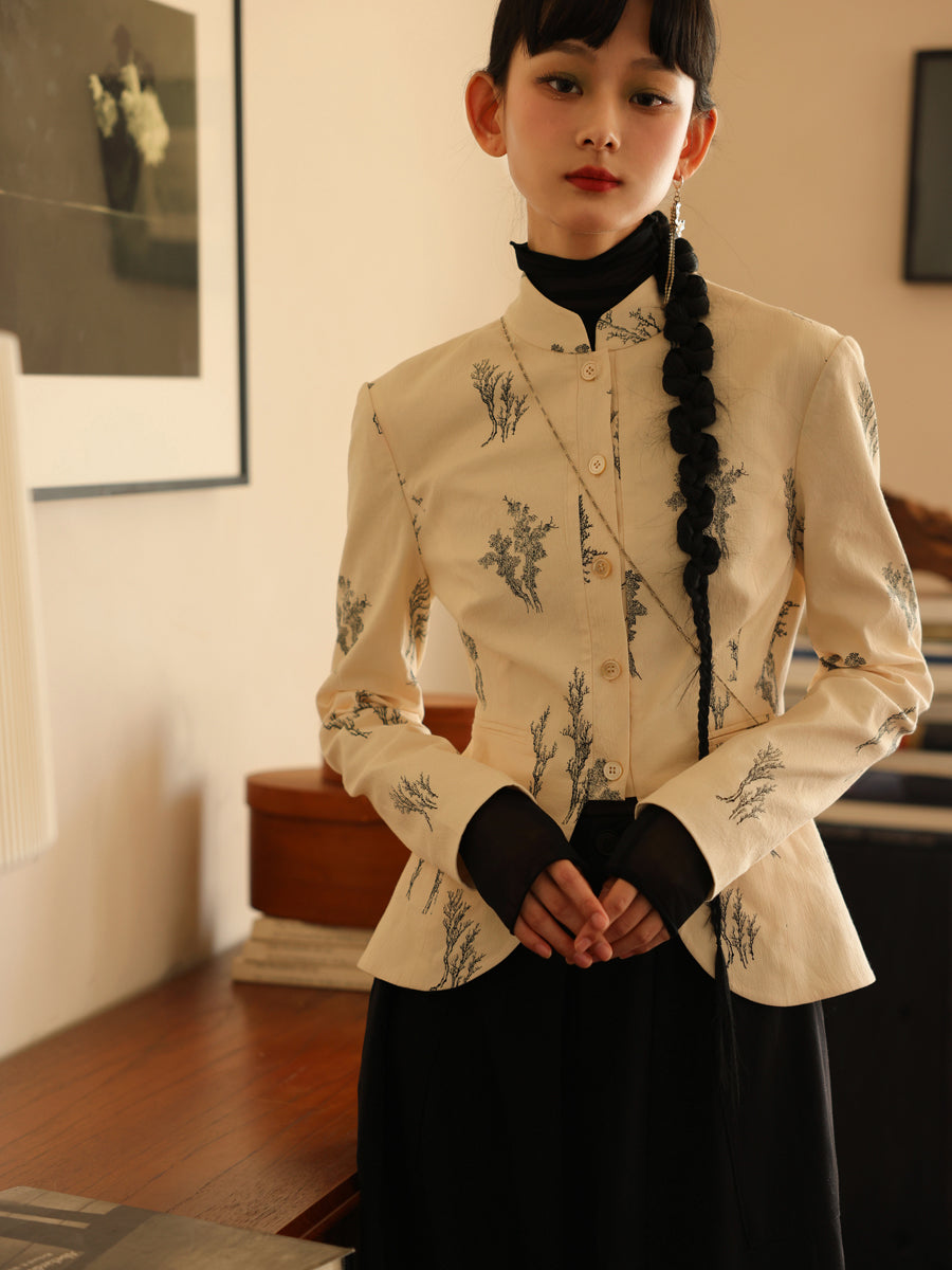 자수 새틴 광택 사슬 자켓